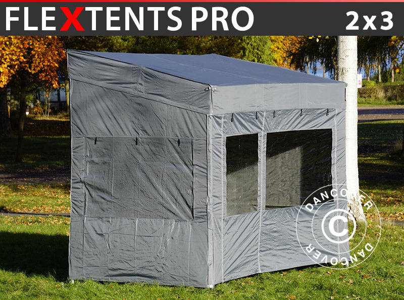 Tente pliante FleXtents PRO Trapezo 2x3m Gris, avec 4 cotés