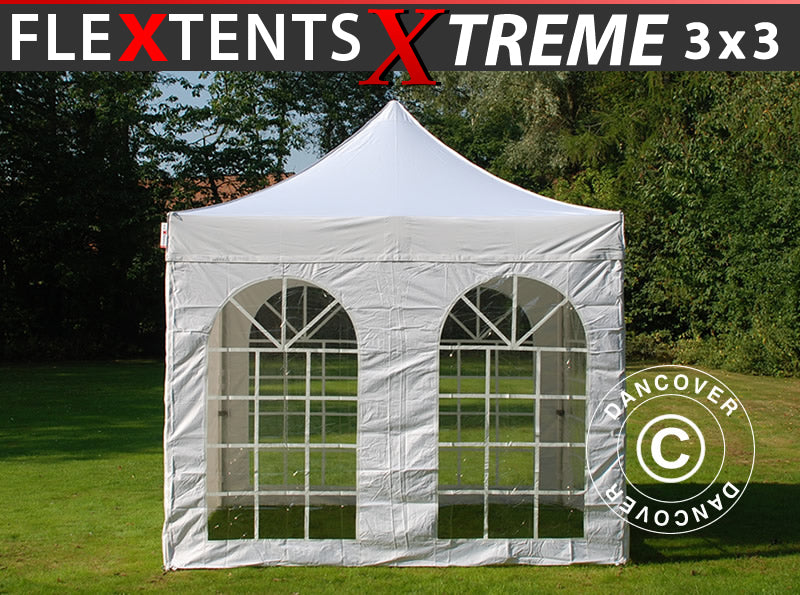 Faltzelt FleXtents Xtreme 50 Vintage Style 3x3m Weiß, mit 4 Seitenwänden