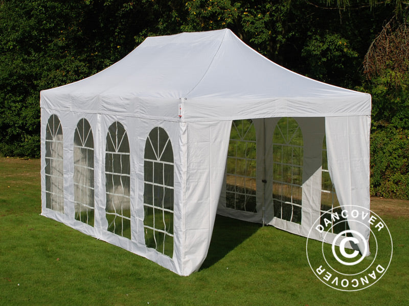 Faltzelt FleXtents PRO Vintage Style 3x6m Weiß, mit 6 Seitenwänden