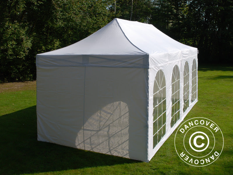 Faltzelt FleXtents PRO Vintage Style 3x6m Weiß, mit 6 Seitenwänden