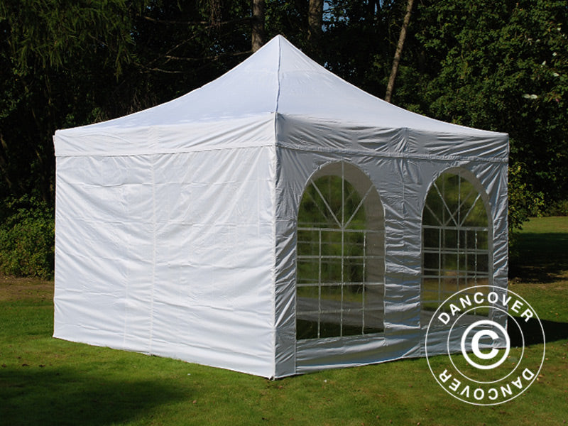 Faltzelt FleXtents PRO Vintage Style 4x4m Weiß, mit 4 Seitenwänden