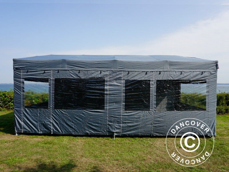 Faltzelt FleXtents PRO Trapezo 3x6m Grau, mit 4 Seitenwänden