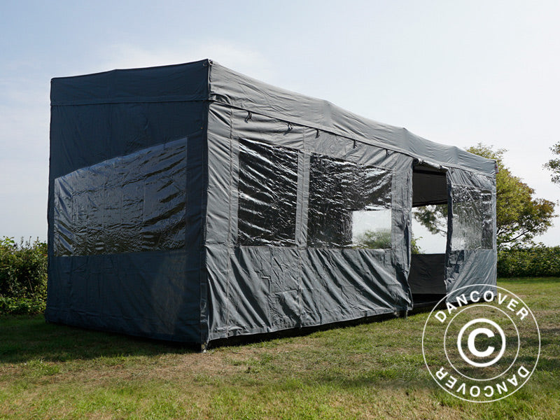 Faltzelt FleXtents PRO Trapezo 3x6m Grau, mit 4 Seitenwänden
