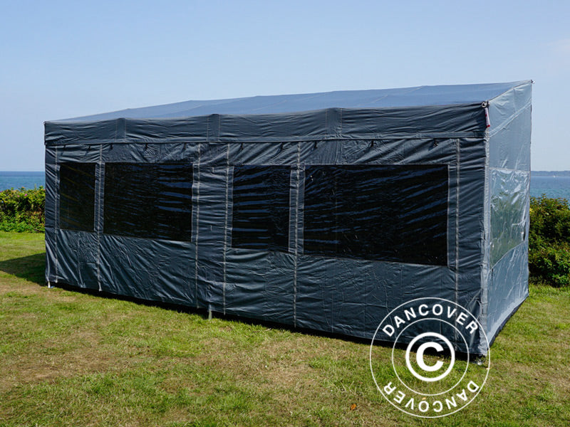 Faltzelt FleXtents PRO Trapezo 3x6m Grau, mit 4 Seitenwänden