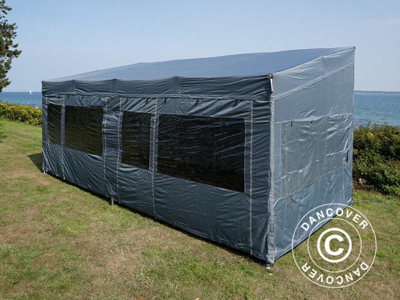 Faltzelt FleXtents PRO Trapezo 3x6m Grau, mit 4 Seitenwänden