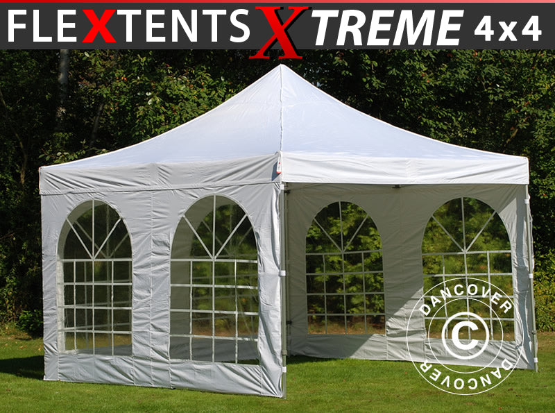 Faltzelt FleXtents Xtreme 50 Vintage Style 4x4m Weiß, mit 4 Seitenwänden