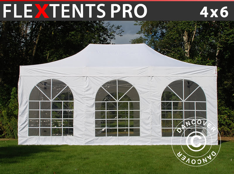 Pop up gazebo FleXtents PRO Vintage Style 4x6 m White, incl. 8 sidewalls