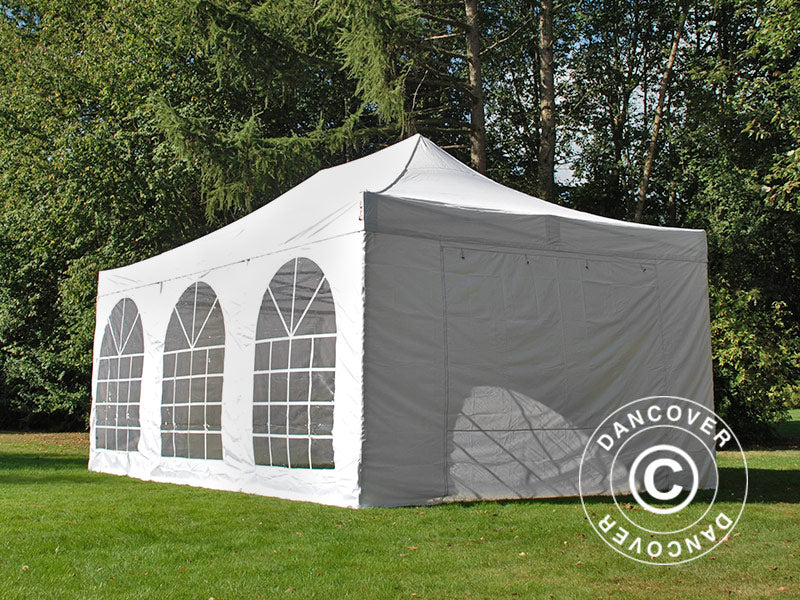 Faltzelt FleXtents PRO Vintage Style 4x6m Weiß, mit 8 Seitenwänden
