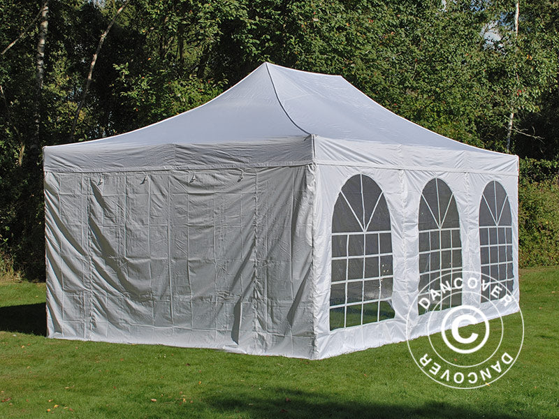 Faltzelt FleXtents Xtreme 50 Vintage Style 4x6m Weiß, mit 8 Seitenwänden