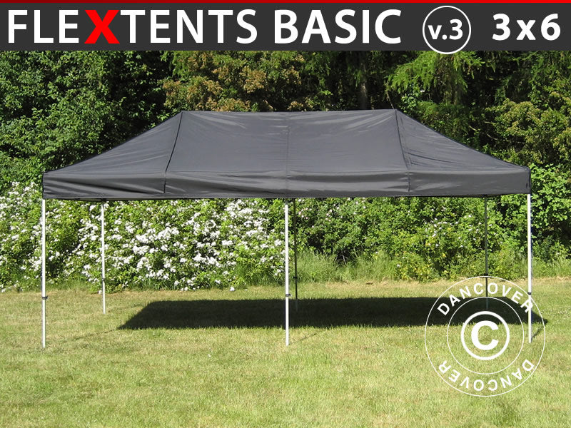 Gazebo pieghevole FleXtents Basic v.3, 3x6m Nero