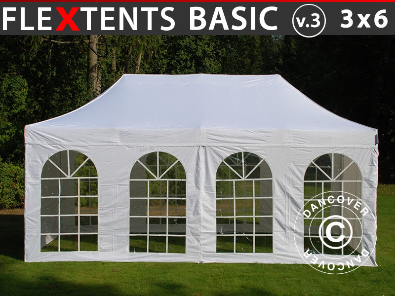 Gazebo pieghevole FleXtents Basic v.3, 3x6m Bianco, inclusi 4 fianchi