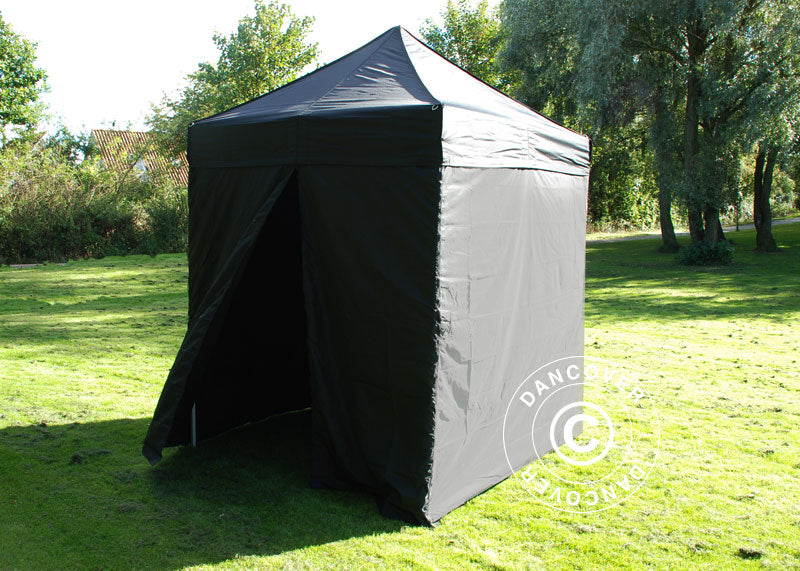 Faltzelt FleXtents Basic v.2, 2x2m Schwarz, mit 4 Seitenwänden