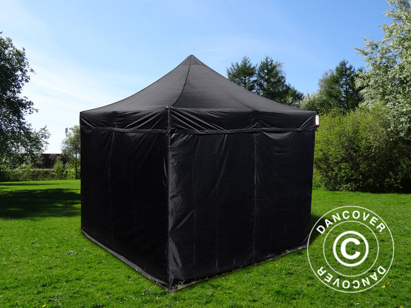 Faltzelt FleXtents Basic v.3, 3x3m Schwarz, mit 4 Seitenwänden