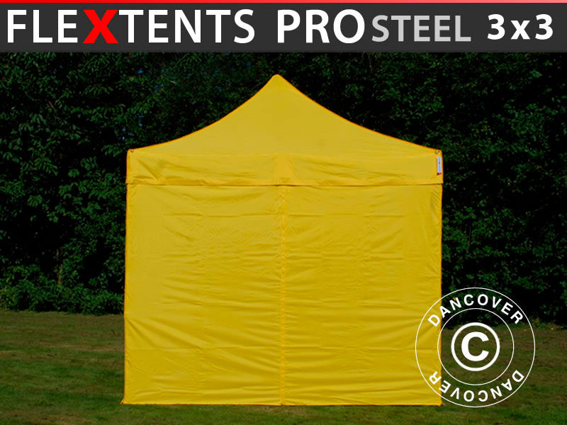 Vouwtent FleXtents PRO Steel 3x3m Geel, inkl. 4 Zijwanden