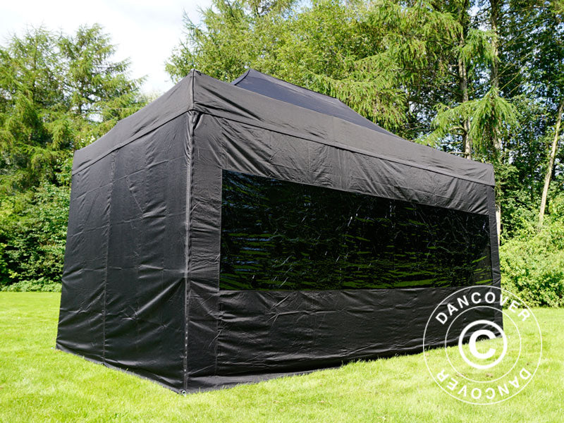 Faltzelt FleXtents PRO Steel 3x4,5m, Schwarz, mit 4 Seitenwänden