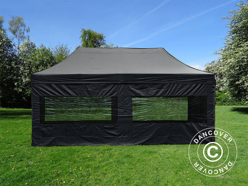 Pop up gazebo FleXtents PRO Steel 3x6 m Black, incl. 6 sidewalls
