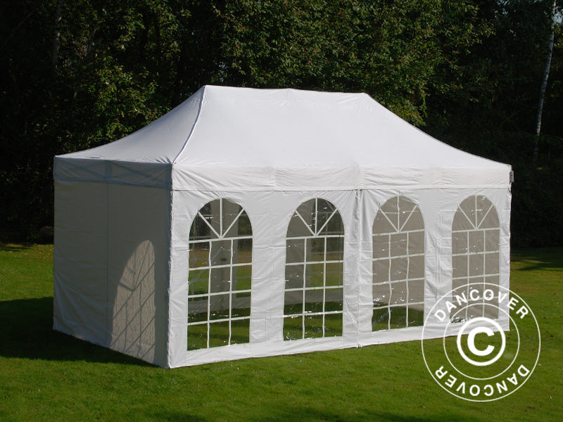 Saliekamā nojume FleXtents PRO Steel Vintage Style 3x6m Balts, ar 6 sānu sienām
