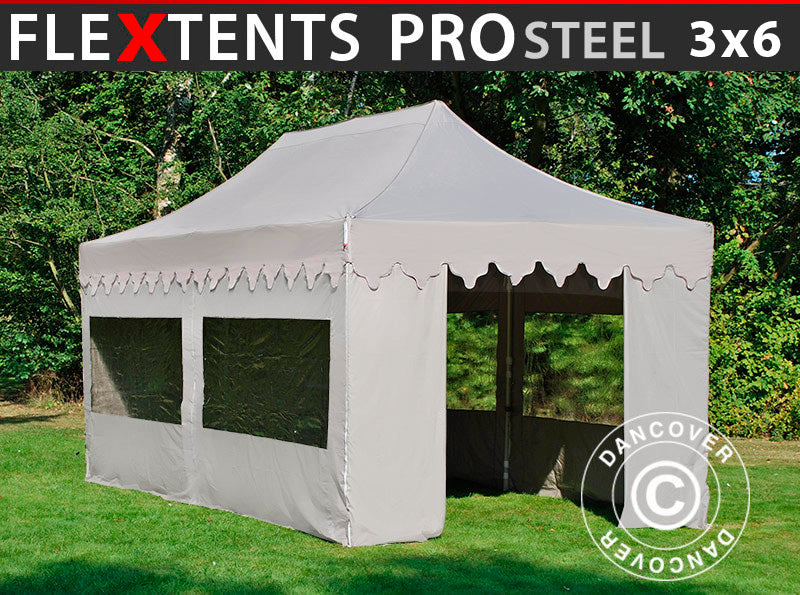Saliekamā nojume FleXtents PRO Steel "Morocco" 3x6m Latte, ar 6 sānu sienām