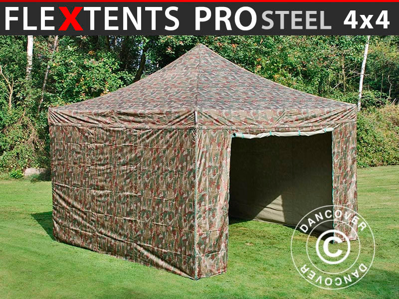 Carpa plegable FleXtents PRO Steel 4x4m Camuflaje, Incl. 4 lados