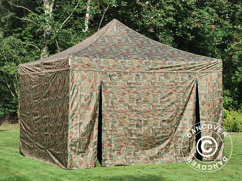 Vouwtent FleXtents PRO Steel 4x4m Camouflage/Militair, inkl. 4 Zijwanden NOG SLECHTS 2 ST.