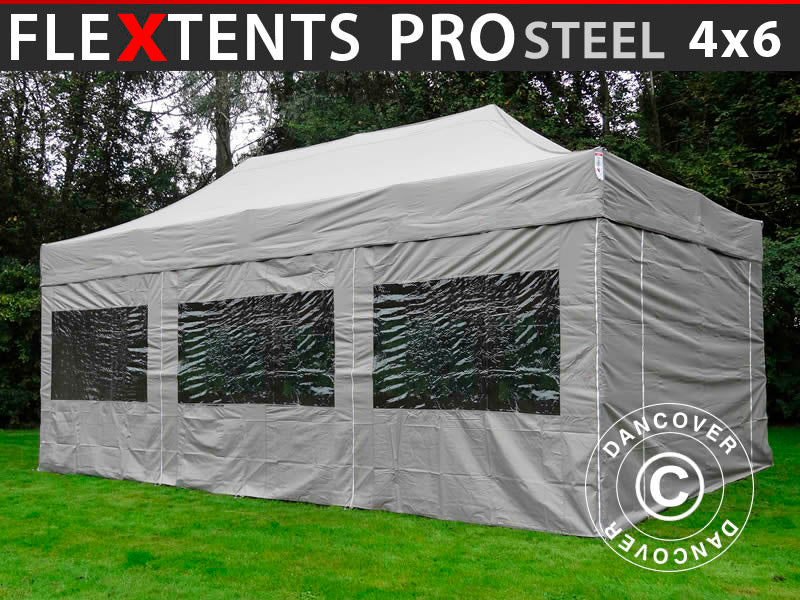 Tenda Dobrável FleXtents PRO Steel 4x6m Latte, incl. 8 paredes laterais