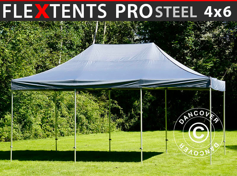 Faltzelt FleXtents PRO Steel 4x6m Grau – Jetzt bei Dancover kaufen