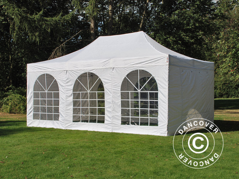 Pop up gazebo FleXtents PRO Steel Vintage Style 4x6 m White, incl. 8 sidewalls