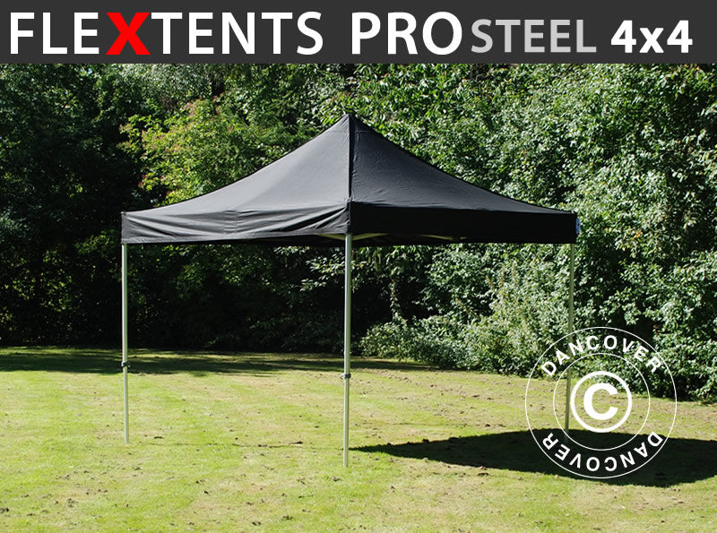Saliekamā nojume FleXtents PRO Steel 4x4m Melns