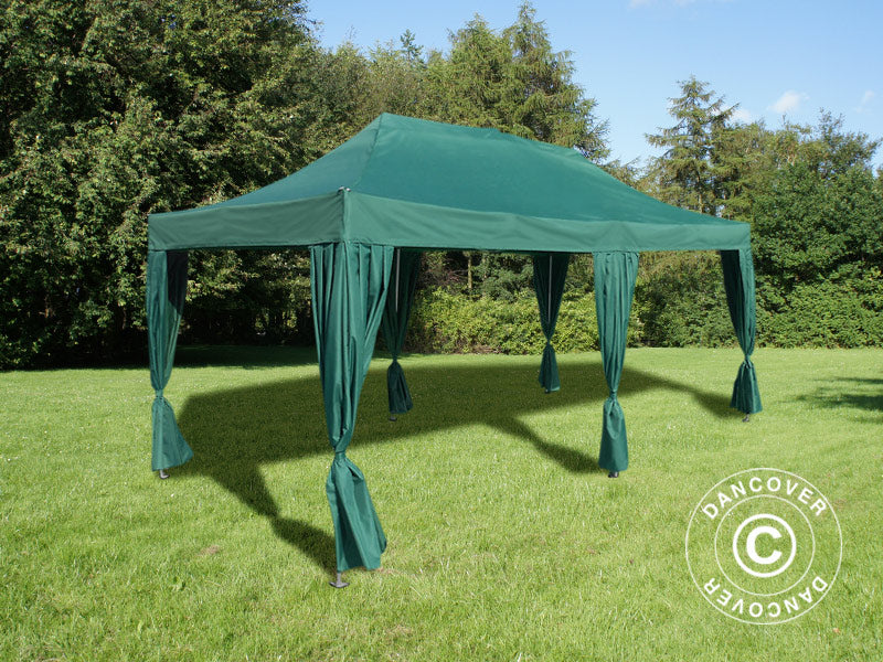 Pop up gazebo FleXtents PRO Steel 3x6 m Green, incl. 6 decorative curtains