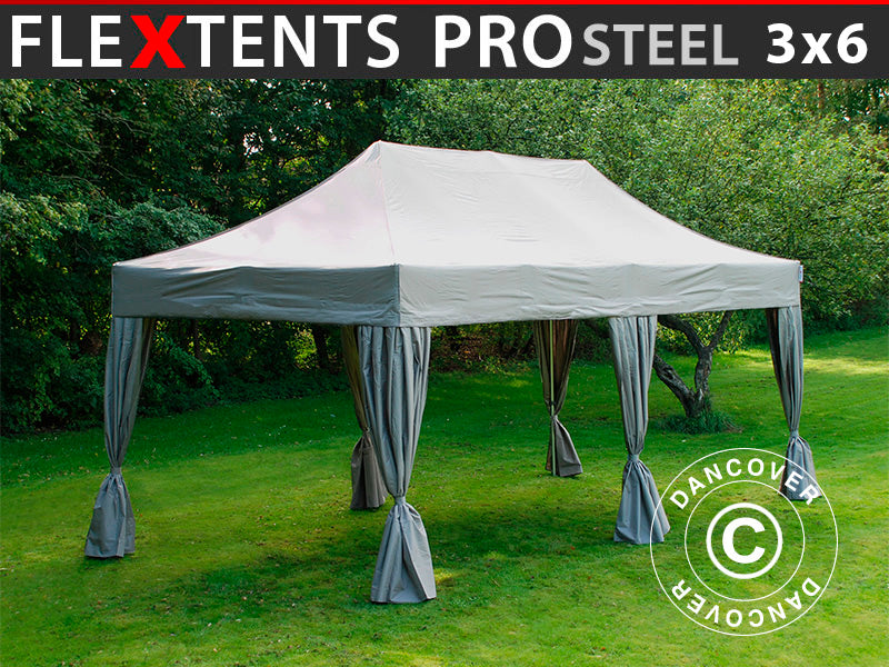 Faltzelt FleXtents PRO Steel 3x6m Latte, mit 6 Gardinen