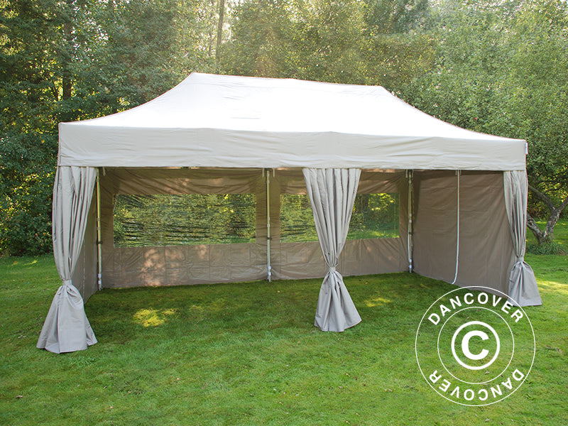 Tenda Dobrável FleXtents PRO Steel 3x6m Latte, incl. 6 paredes laterais & cortinas decorativas