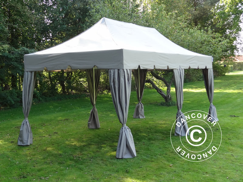Tenda Dobrável FleXtents PRO Steel "Peaked" 3x6m Latte, incl. 6 cortinas decorativas