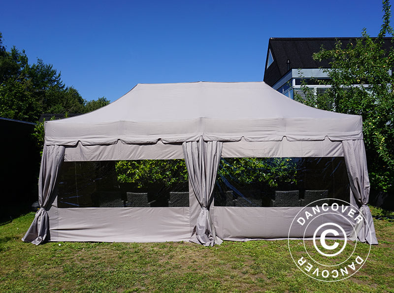 Pop up aiamaja FleXtents PRO Steel "Peaked" 4x8m Latte, sis. 6 külgseina ja 6 dekoratiivset kardinat