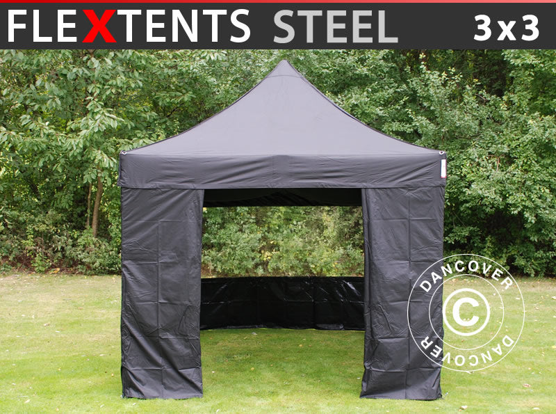 Tenda Dobrável FleXtents Steel 3x3m Preto, incl. 4 paredes laterais