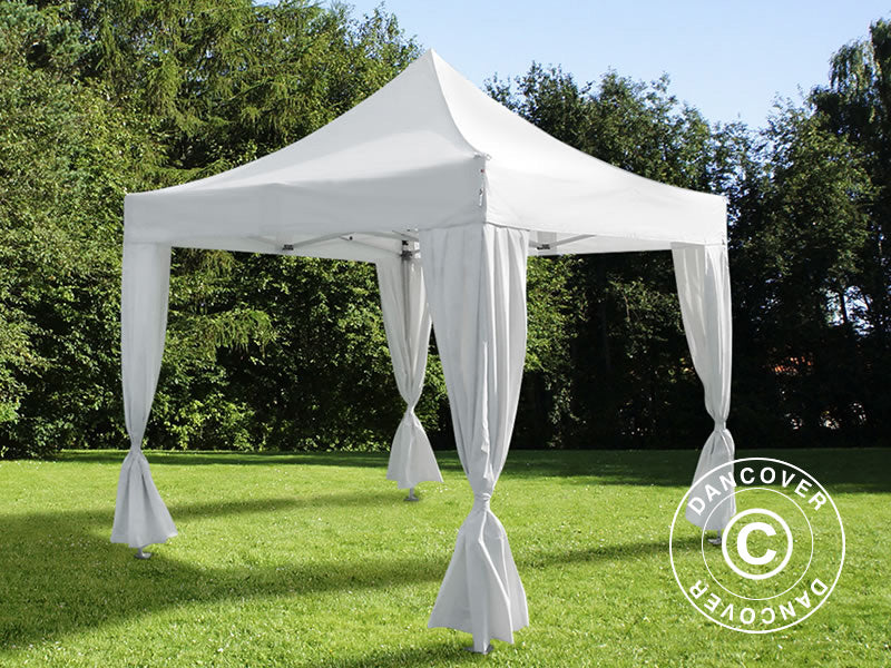 Pop up gazebo FleXtents Steel 3x3 m White, incl. 4 decorative curtains