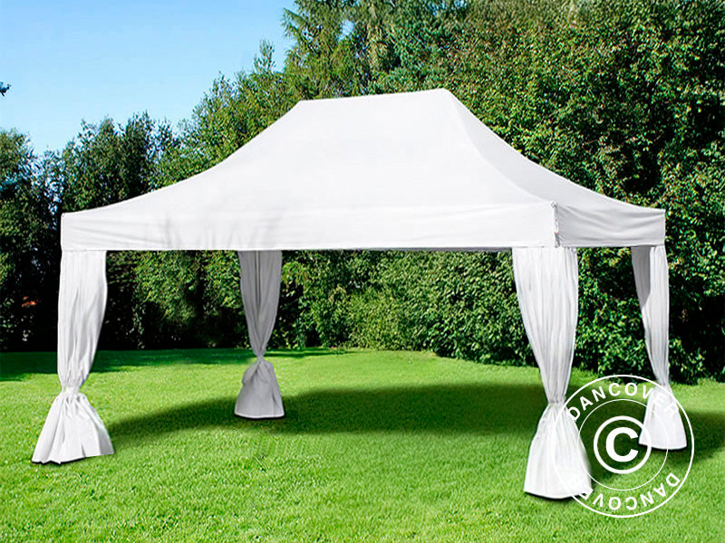 Vouwtent FleXtents Steel 3x4,5m, Wit, incl. 4 decoratieve gordijnen