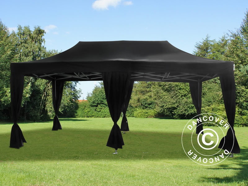 Pop up gazebo FleXtents Steel 3x6 m Black, incl. 6 decorative curtains