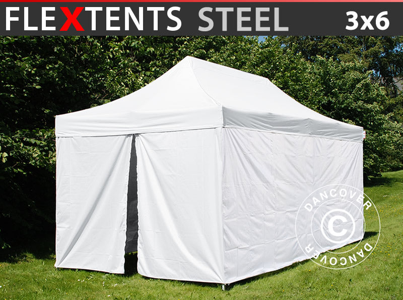 FleXtents Steel 3x6m White Tent with Sidewalls – Order now