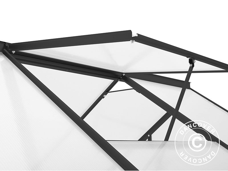 Gewächshaus Polycarbonat 4,75m², 1,9x2,5x2,05m mit Basis, Schwarz
