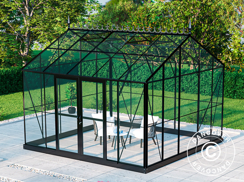 Orangery, greenhouse Glass 13.8 m², 3.73x3.71x3.16 m w/base and cresting, Black