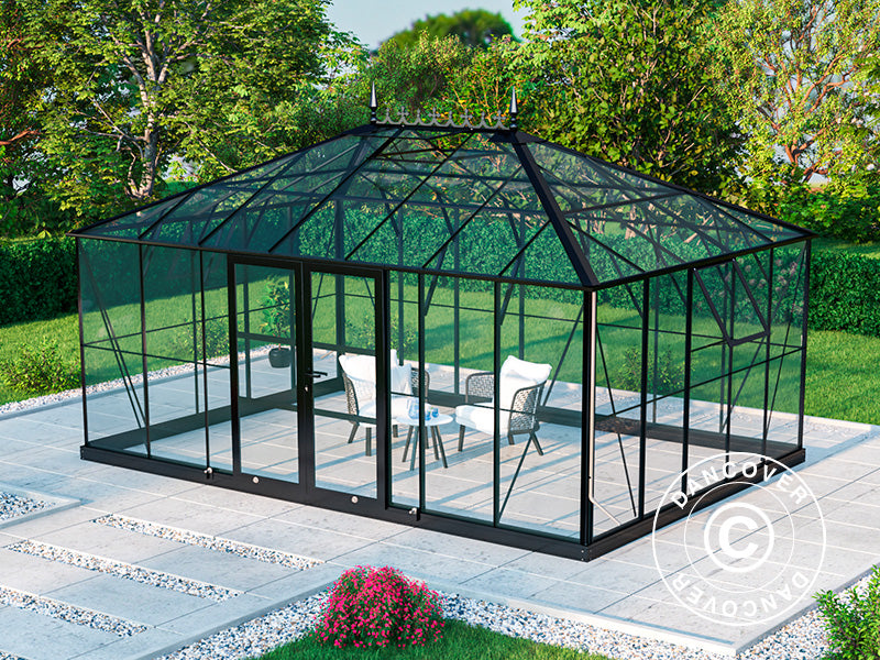 Orangerie, Gewächshaus aus Glass 19m², 5,14x3,71x3,15m mit Sockel und Aufsatz, Schwarz