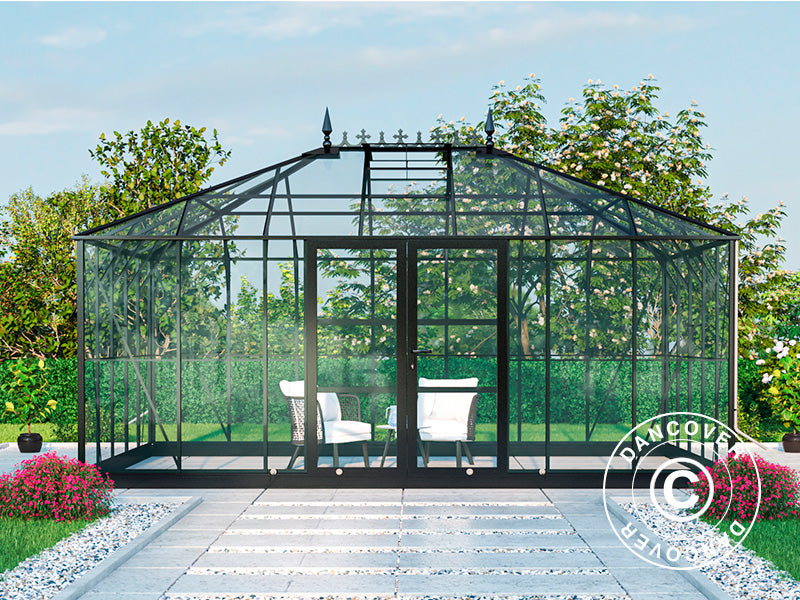 Orangerie, Gewächshaus aus Glass 19m², 5,14x3,71x3,15m mit Sockel und Aufsatz, Schwarz
