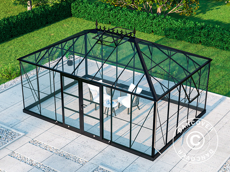 Orangerie, Gewächshaus aus Glass 19m², 5,14x3,71x3,15m mit Sockel und Aufsatz, Schwarz
