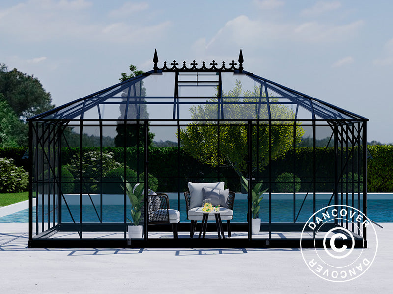 Orangerie, Gewächshaus aus Glass 19m², 5,14x3,71x3,15m mit Sockel und Aufsatz, Schwarz