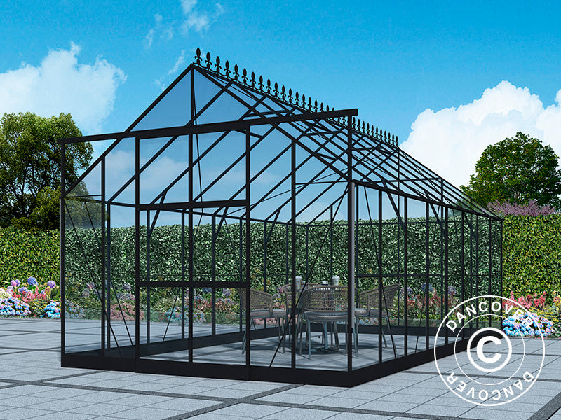 Greenhouse glass 3x4.87x2.6 m w/base and cresting, 14.61 m², Black