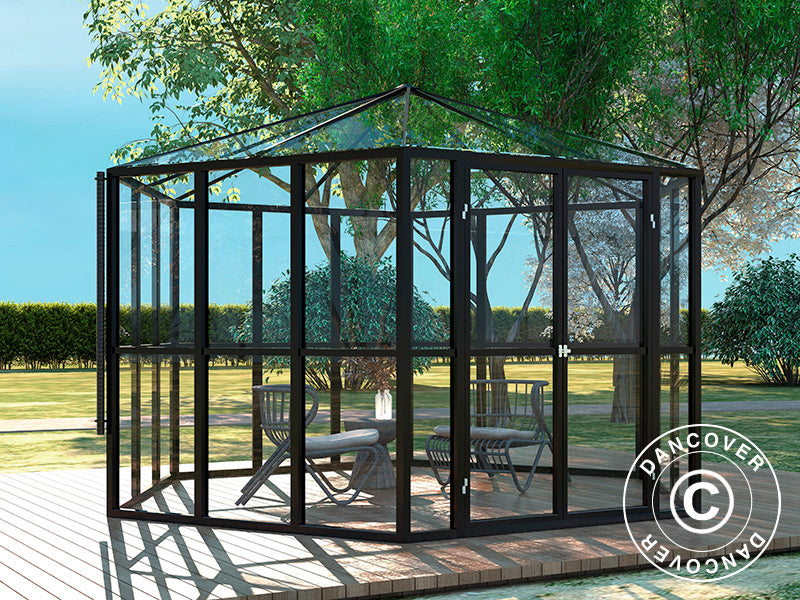 Orangery Hexagonal glass 8.42 m², 3.12x3.6x2.42 m, Black