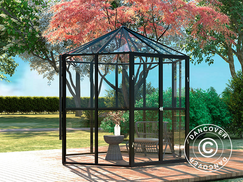 Orangery Hexagonal glass 3.74 m², 2.08x2.4x2.32 m, Black