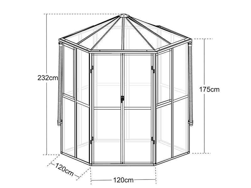 Sechseckige Orangerie aus Glas 3,74m², 2,08x2,4x2,32m, Schwarz