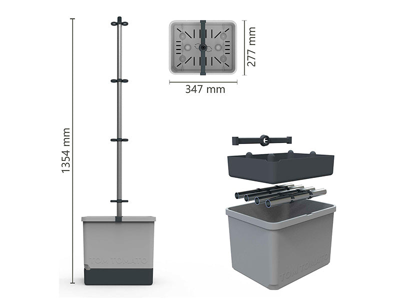 Augu kaste, TOM TOMATO, ar balstu un ūdens tvertni, Gaiši Pelēka