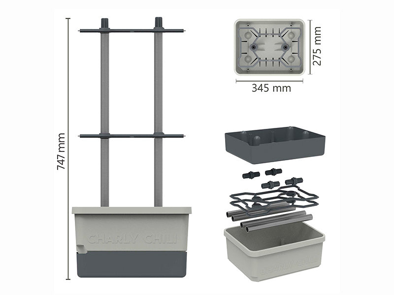 Planter, CHARLY CHILI, w/stake and water tank, Light Grey